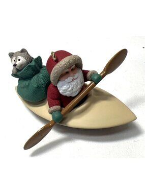 Hallmark Keepsake Kringle Kayak 94 Ornament Santa & Raccoon Figurine
